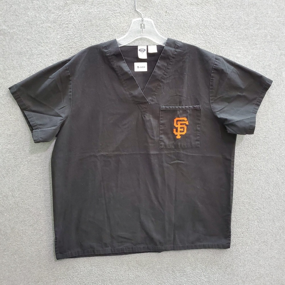 San Francisco Giants Men Scrub Top Medium‎ Black Embroidered Team Logo V Neck